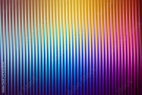 Fototapeta Vibrant abstract background featuring a ribbed vertical texture with a smooth gradient transitioning through bright yellow, electric blue, and rich purple tones