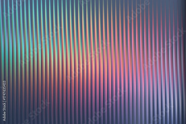 Fototapeta Iridescent ribbed texture with vertical lines, showcasing a mesmerizing blend of teal, pink, and golden hues, creating a futuristic and ethereal atmosphere