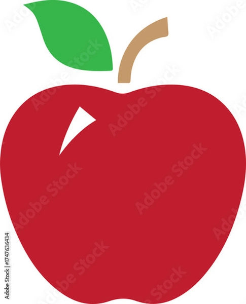 Fototapeta A sweet red apple with a green leaf, a fresh fruit vector illustration representing healthy food and natural design
