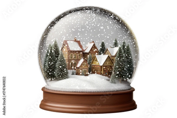 Obraz Snowglobe showcasing a charming Christmas village scene with snow-covered rooftops and evergreen trees in a cozy winter setting