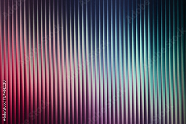 Fototapeta Abstract background with vertical ribbed texture and a gradient of deep purple, pink, and teal colors, creating a futuristic and modern aesthetic
