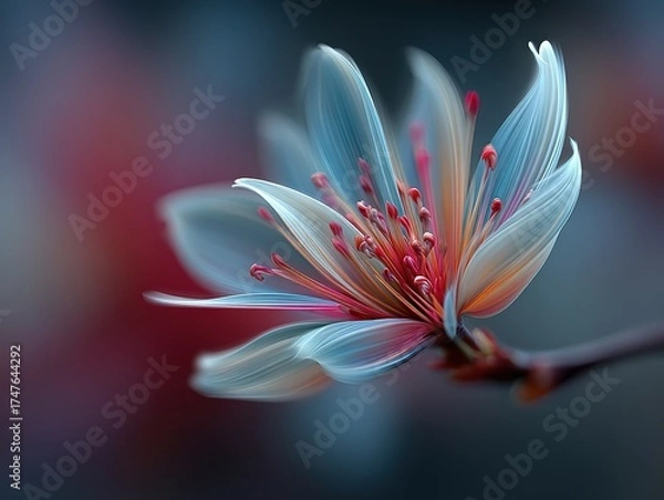 Obraz Abstract blur of colors and shapes, ethereal effect with swirling lines suggesting movement and energy in impressionism style, focus on flower with petals swirling, symbolizing growth and vitality, ba