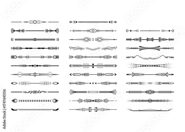 Obraz Set Black Simple Line Collection Doodle Border Elements Vector Design Style Sketch Isolated Illustration For Banner