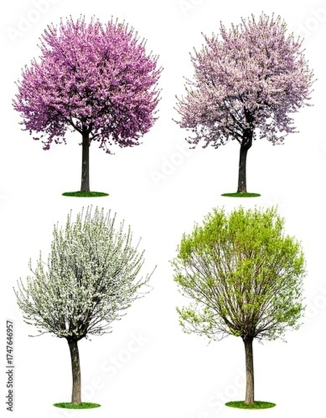 Obraz Four springtime trees in various bloom stages