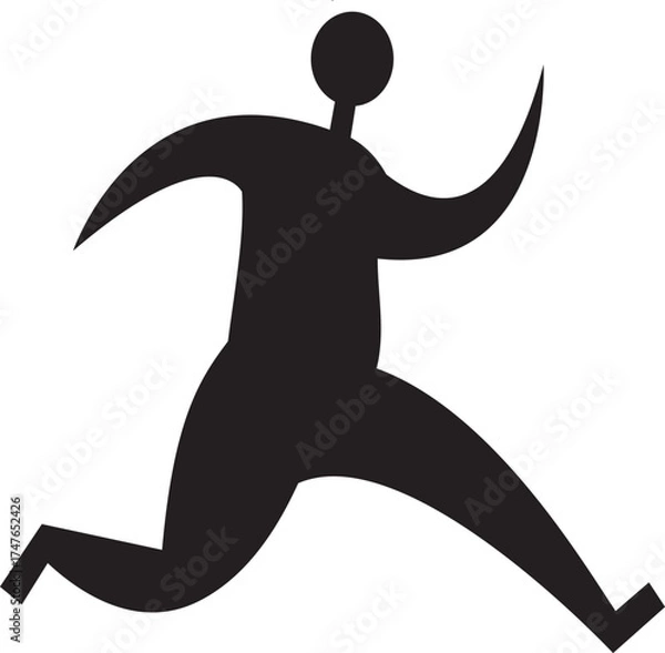 Fototapeta Black vector silhouette of a running or jumping man representing sport, competition, or a business concept icon design