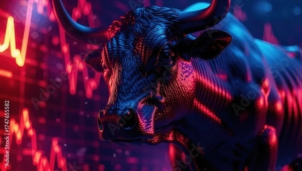 Fototapeta Financial Bull Symbolizing Stock Market Growth and Investment Trends.