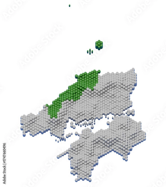 Obraz ハニカム構造状の島根県の立体地図