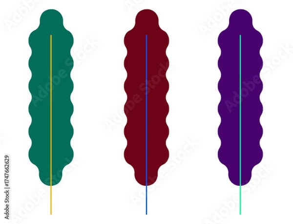 Fototapeta Three wavy elongated leaves in different colors isolated on transparent background