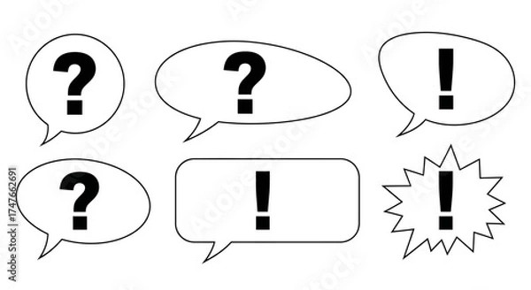 Fototapeta Illustration of speech bubbles with question marks and exclamation points for emphasis
