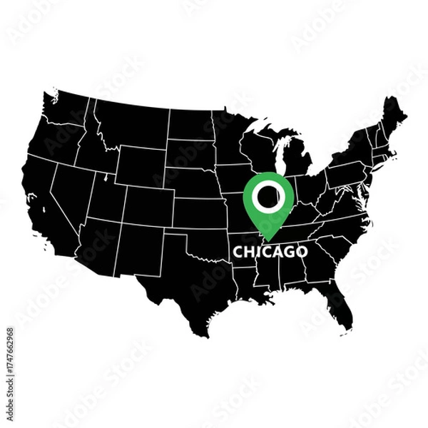 Fototapeta Conceptual map highlighting Chicago within the United States region, a geographical location symbol