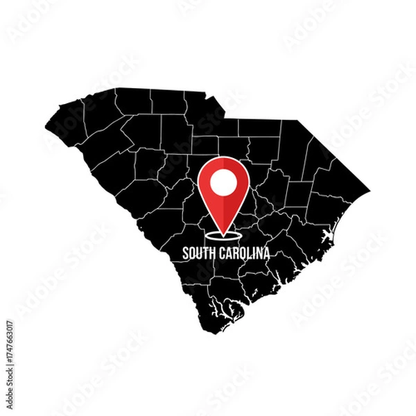 Fototapeta South Carolina detailed map illustration with highlighted location marker visualization