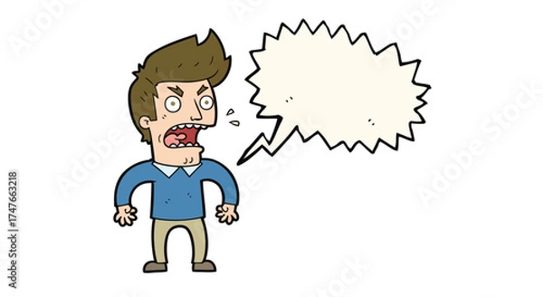 Fototapeta Angry cartoon man shouting with a speech bubble expressing frustration or annoyance