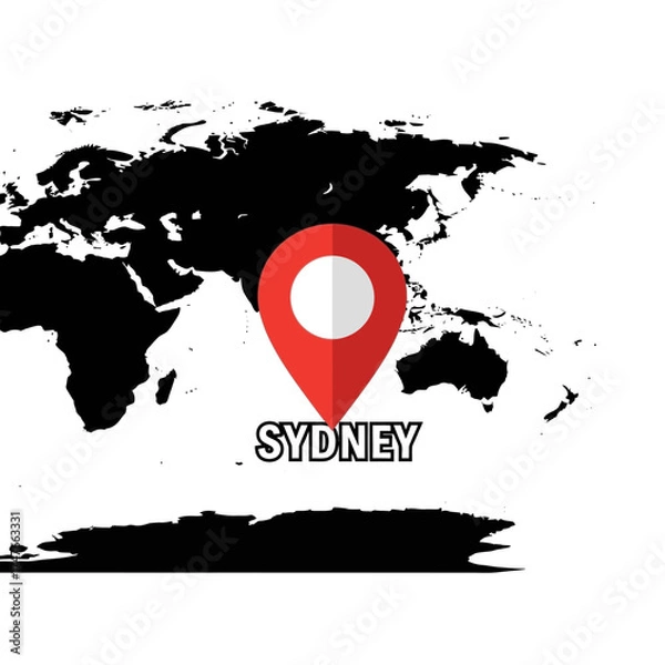 Fototapeta Sydney, Australia pinpointed location map illustration, highlighting the city's global position