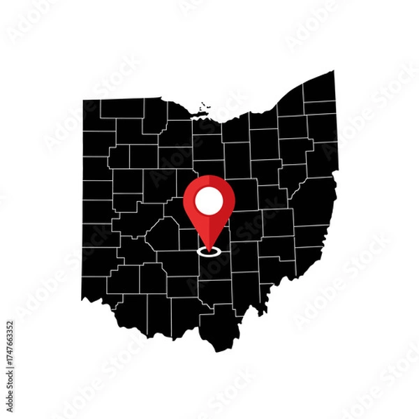 Fototapeta Minimalist map of Ohio with central location pin, emphasizing geography and regions of state