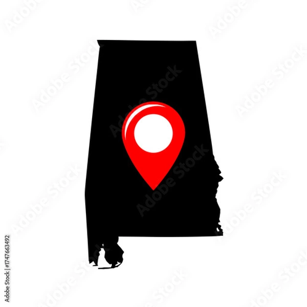 Fototapeta Alabama geographical representation with pinpoint location indicator symbol visual design