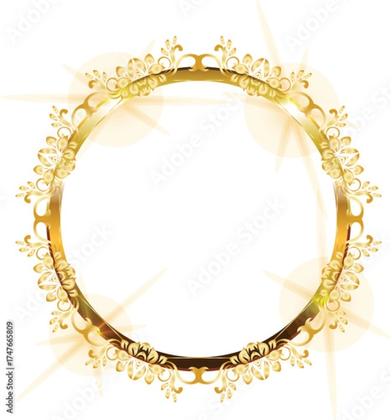 Fototapeta Elegant Golden Frame with Ornate Gold Decoration and Luxury Border Design for Invitation, Poster, or Certificate