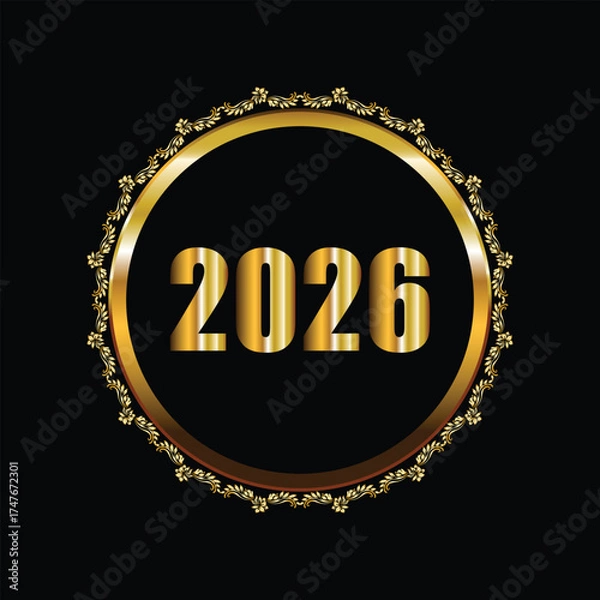Fototapeta Goodbye 2025 Hello 2026 – Elegant Golden New Year Typography with Check and Cross Icons for Festive Celebration Design