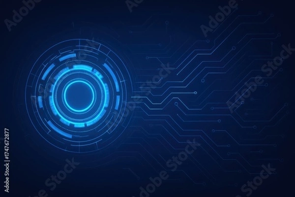 Fototapeta Futuristic digital interface with glowing blue circular hud element abstract technology