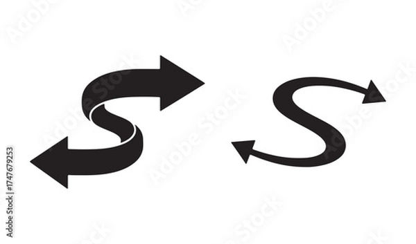 Fototapeta Two black curved arrows forming an s shape on a white background