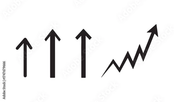 Fototapeta Four black arrows pointing upwards showing growth and progress