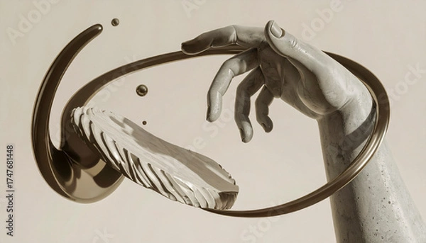 Fototapeta Sculpted Motion — Concrete Hand and Liquid Metal Flow
