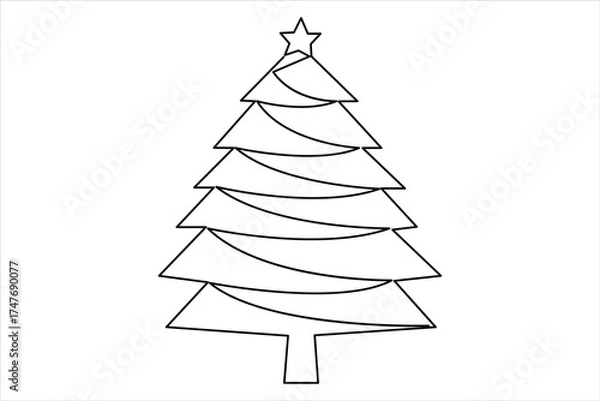 Fototapeta Christmas tree continuous one line art drawing of single line vector illustration