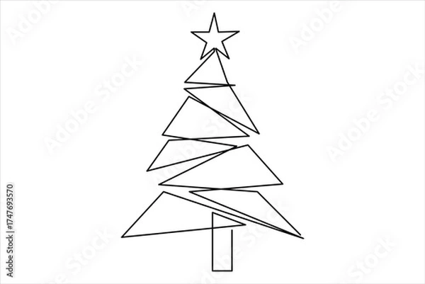 Fototapeta Christmas tree continuous one line art drawing of single line vector illustration