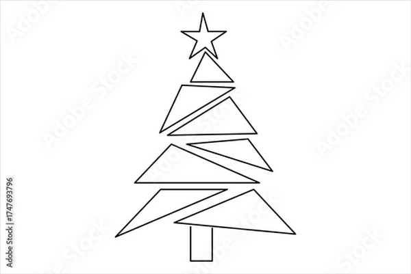 Fototapeta Christmas tree continuous one line art drawing of single line vector illustration