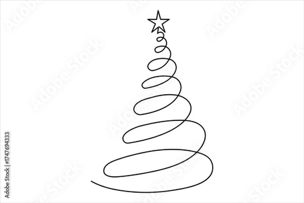 Fototapeta Christmas tree continuous one line art drawing of single line vector illustration