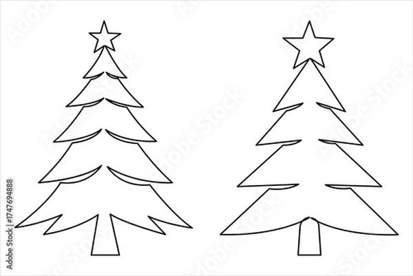 Fototapeta Christmas tree continuous one line art drawing of single line vector illustration