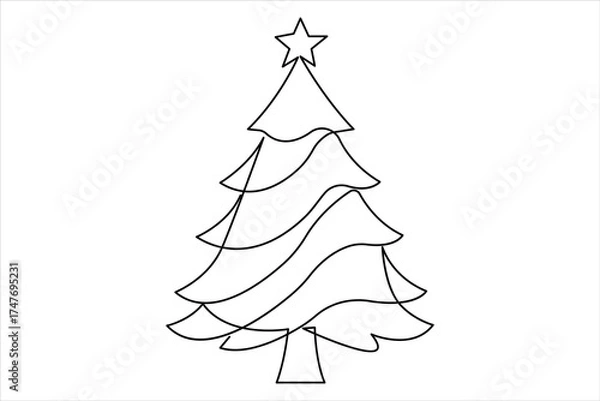 Fototapeta Christmas tree continuous one line art drawing of single line vector illustration
