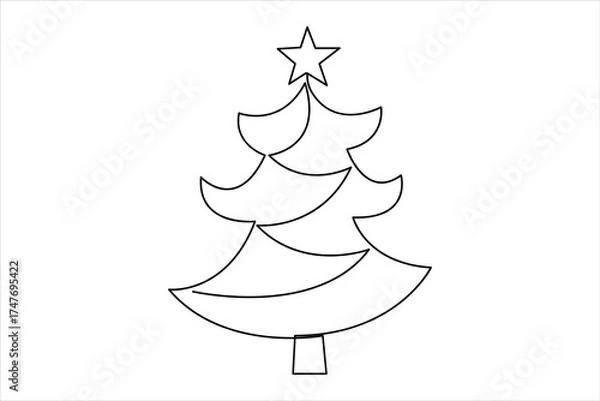 Fototapeta Christmas tree continuous one line art drawing of single line vector illustration