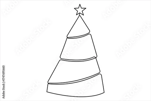 Fototapeta Christmas tree continuous one line art drawing of single line vector illustration