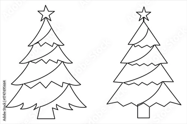 Fototapeta Christmas tree continuous one line art drawing of single line vector illustration
