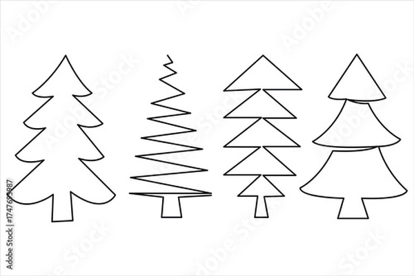 Fototapeta Christmas tree continuous one line art drawing of single line vector illustration