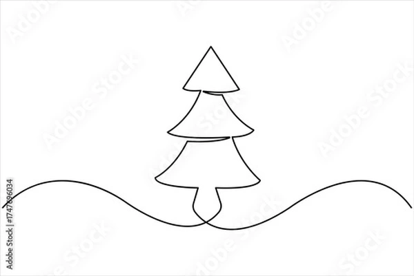 Fototapeta Christmas tree continuous one line art drawing of single line vector illustration