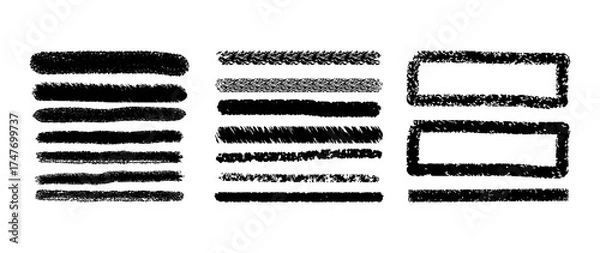 Obraz Hand Drawn Highlighters Graphic Box and Marker Marks. Underlines and Notes Vector Set on White Background