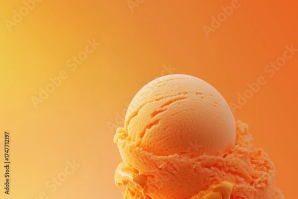 Fototapeta Orange ice cream scoop on vibrant background perfect for summer food ads dessert branding and tropical visuals