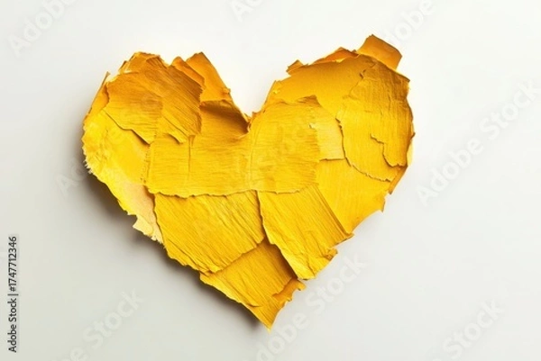 Fototapeta Collage-style yellow heart made of layered paper pieces ideal for Valentine visuals craft projects and artistic romantic compositions