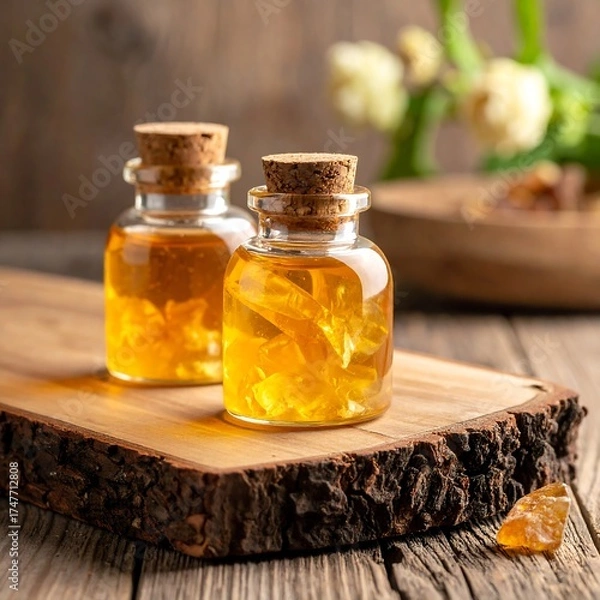 Obraz Amber infused liquid in small bottles