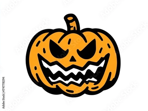 Fototapeta Cute Halloween pumpkin vector clipart, flat minimalist design with simple lines and solid colors, transparent background for holiday cards, web elements, poster decoration.