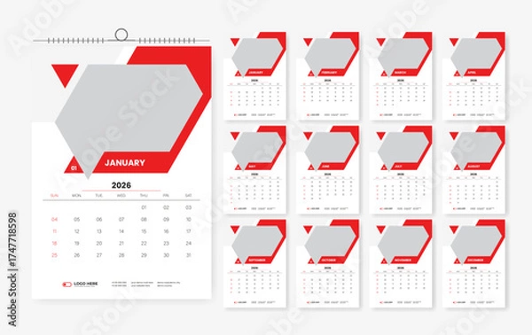 Fototapeta 12 page calendar design for 2026, 2026 corporate calendar template