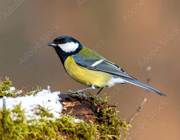 Obraz Bird perched on mossy log