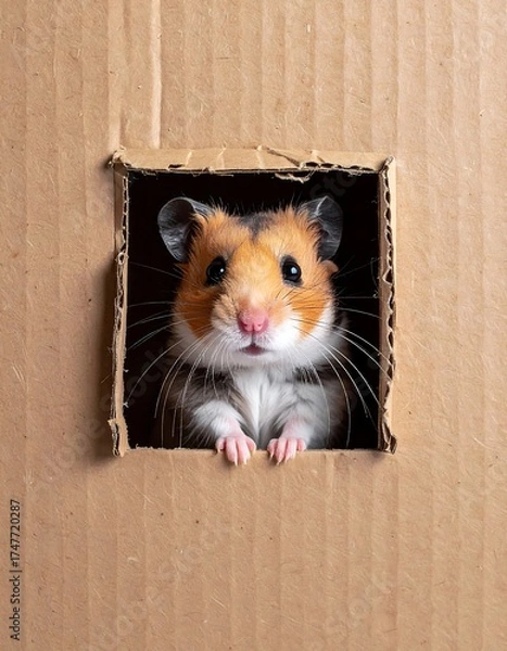 Obraz Hamster peeking from cardboard box