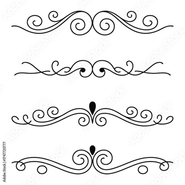 Fototapeta filigree Elegant decorative flourishes, and ornate borders ornamental dividers, with scrollwork for design elements, Fancy Line curve lettering header separator scroll

