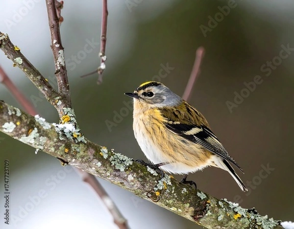 Obraz Small bird perched on branch in winter