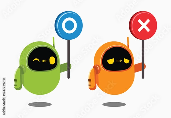 Fototapeta Illustration of a robots lifting a true or false sign.