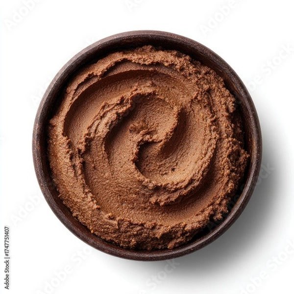 Fototapeta Dark chocolate hummus in a rustic bowl