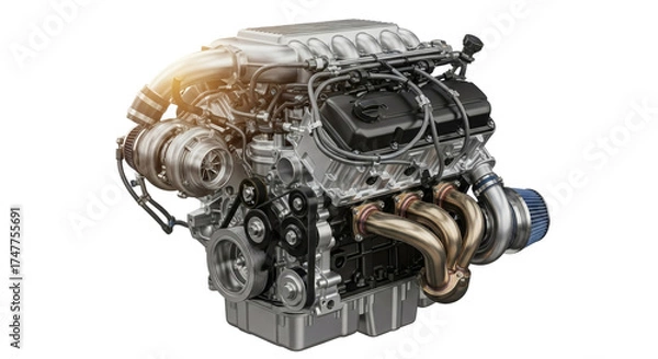 Obraz Realistic high performance V8 car engine isolated Transparent Background
