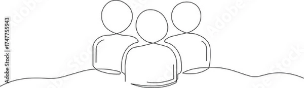 Fototapeta Striking single line art of a team of three people conveys unity and collaboration, perfect for illustrating teamwork in business or community organizations